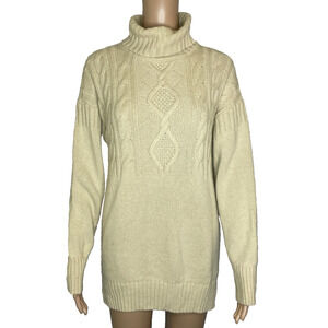 Women's Small Pringle of Scotland Cream Cable Knit Yak Merino Wool Turtleneck